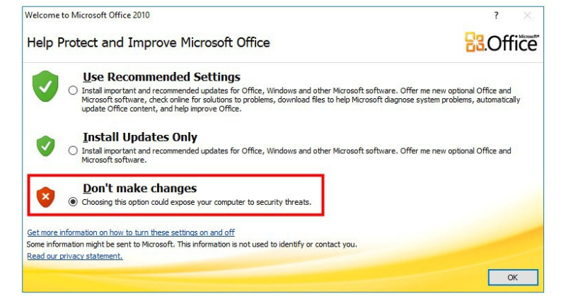 tick chọn vào ô “Don’t make changes”