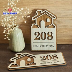 Đinh Phan 104 Bảng số nhà bằng gỗ đẹp, mộc mạc và sang trọng cho mặt tiền