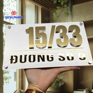 Đinh Phan 104 Biển số nhà có đèn led Alu trắng xước số nổi sang trọng